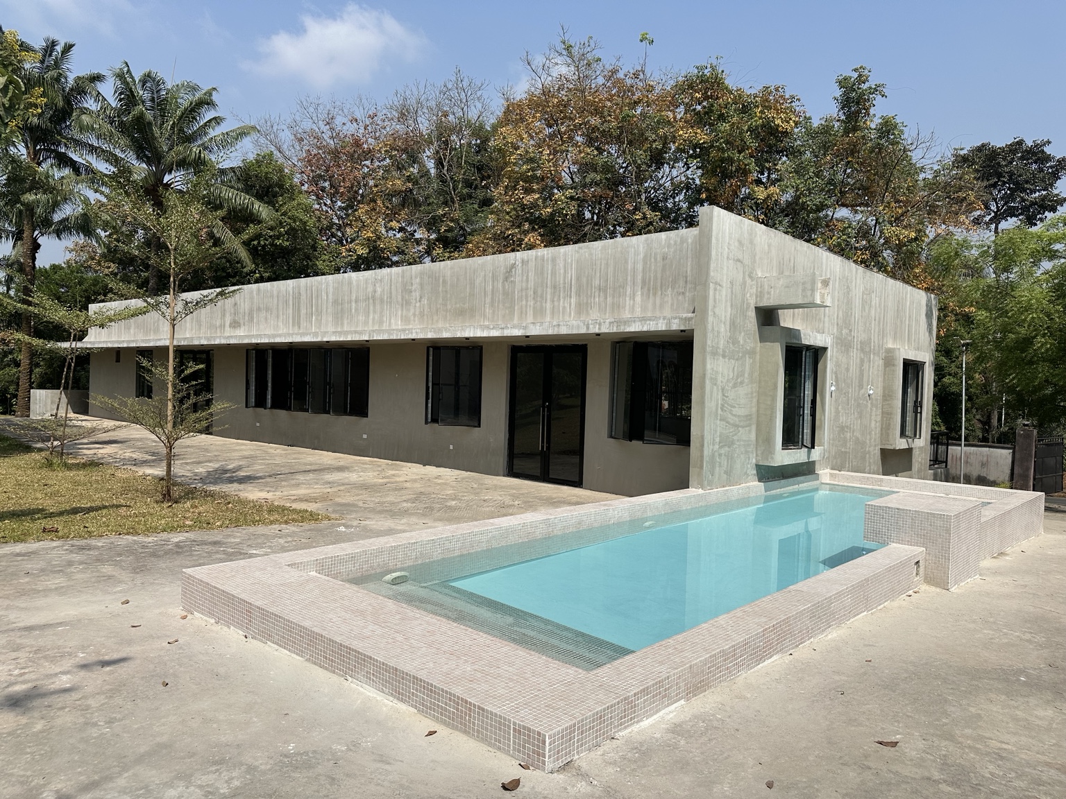 Okpara House courtyard and pool approaching completion